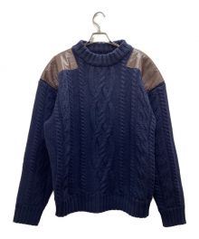 ICE&TECHNO（アイス＆テクノ）の古着「LEATHER PATCHED COMBAT KNIT」｜ネイビー