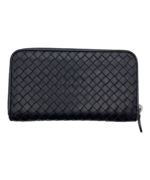 BOTTEGA VENETA（ボッテガベネタ）BOTTEGA VENETA (ボッテガベネタ) イントレチャートラウンドファスターロングウォレット ブラックの古着・服飾アイテム