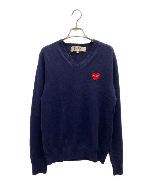 PLAY COMME des GARCONS（プレイ コムデギャルソン）PLAY COMME des GARCONS (プレイ コムデギャルソン) ハートワッペンVネックニット ネイビー サイズ:Sの古着・服飾アイテム