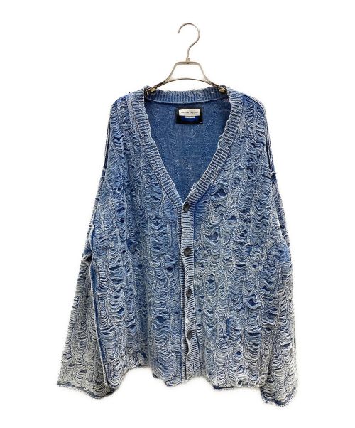 MAISON SPECIAL（メゾンスペシャル）MAISON SPECIAL (メゾンスペシャル) Snow Wash Destroy Fringe Denim Knit Prime-Over V-Neck Cardigan ブルー サイズ:2の古着・服飾アイテム