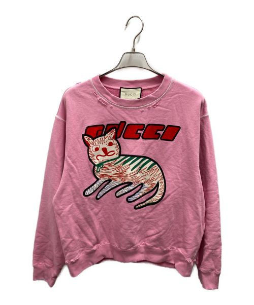 GUCCI（グッチ）GUCCI (グッチ) CAT LOGO COTTON SWEATSHIRT ピンク サイズ:Mの古着・服飾アイテム