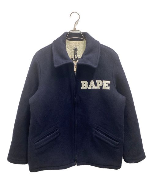 A BATHING APE（アベイシングエイプ）A BATHING APE (アベイシングエイプ) ロゴメルトンジャケット ネイビー サイズ:XLの古着・服飾アイテム