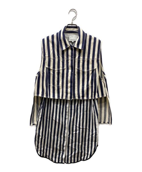 3.1 phillip lim（スリーワンフィリップリム）3.1 phillip lim (スリーワンフィリップリム) 2 Piece Dress With Striped Shirting Under Layer ブルー サイズ:2の古着・服飾アイテム