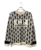 C.P COMPANYシーピーカンパニー）の古着「WOOL JACQUARD 1 LOGO KNIT ウールジャカード1ロゴニット」｜ブラック×ホワイト