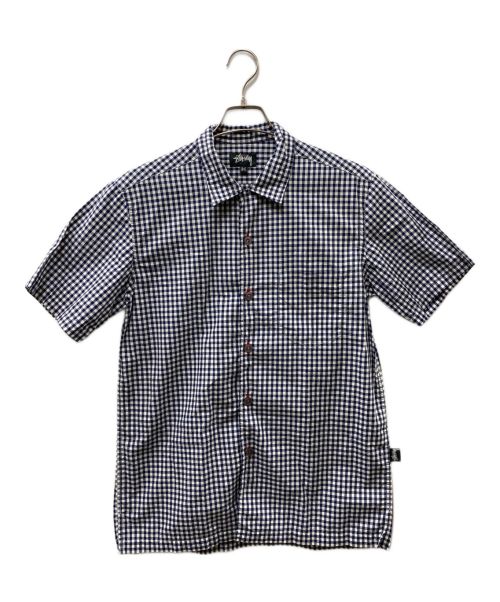 OLD STUSSY（オールドステューシー）OLD STUSSY (オールドステューシー) Gingham Check Open Collar Shirt ネイビー×ホワイト サイズ:Mの古着・服飾アイテム