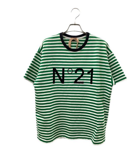 N°21（ヌメロヴェントゥーノ）N°21 (ヌメロヴェントゥーノ) ボーダーTシャツ ホワイト×グリーン サイズ:40の古着・服飾アイテム