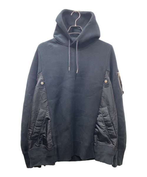 sacai（サカイ）sacai (サカイ) Sponge SWEAT X NYLON TWILL Hoodie ブラック サイズ:4の古着・服飾アイテム