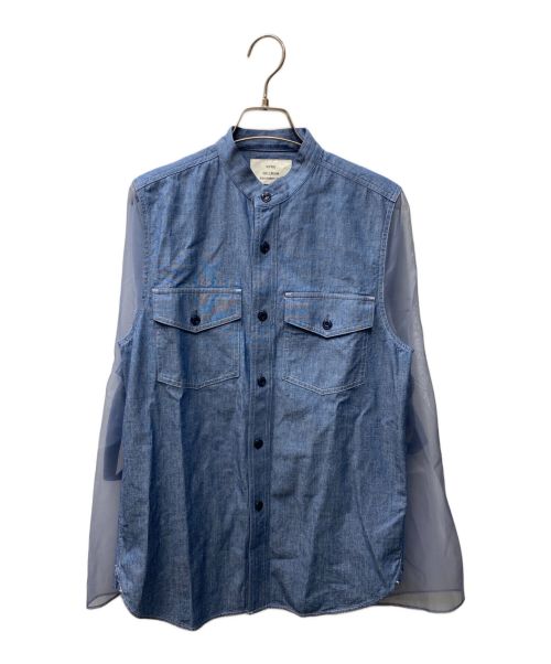 HYKE（ハイク）HYKE (ハイク) CHAMBRAY MILITARY SHIRT WITH SHEER SLEEVES インディゴ サイズ:Mの古着・服飾アイテム