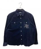 X-LARGEエクストララージ）の古着「OLD ENGILISH LOGO CORDUROY SHIRT コーデュロイシャツ」｜ネイビー