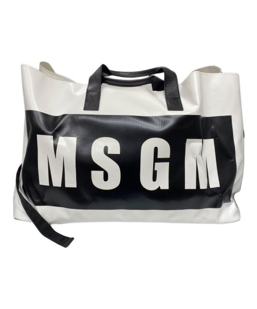 MSGM（エムエスジーエム）MSGM (エムエスジーエム) ロゴプリント オーバーサイズバッグ ショルダーバッグ ホワイト×ブラックの古着・服飾アイテム