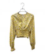 H BEAUTY&YOUTHエイチ ビューティアンドユース）の古着「FLOWER PRINT SHRRING BLOUSE」｜イエロー