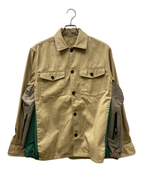 sacai（サカイ）sacai (サカイ) Chino Grosgrain Shirt チノ ドッキング再構築 シャツ ベージュ×グリーン サイズ:1の古着・服飾アイテム