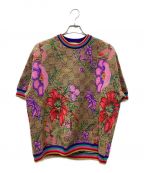 GUCCIグッチ）の古着「FLORAL MONOGRAM T-SHIRT ニットTシャツ」｜ブラウン×ピンク