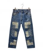 NOMA t.d.ノーマティーディー）の古着「Bandana Embroidery Denim Pants」｜ブルー