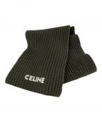 CELINEセリーヌ）の古着「ウールニットリブロゴパッチストール」｜オリーブ