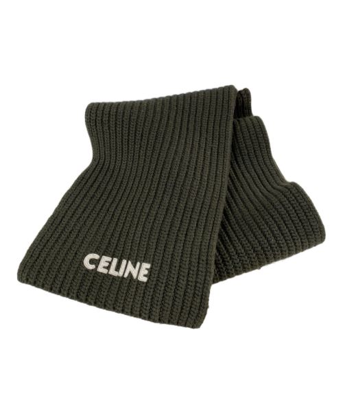 CELINE（セリーヌ）CELINE (セリーヌ) ウールニットリブロゴパッチストール オリーブの古着・服飾アイテム