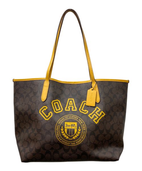 COACH（コーチ）COACH (コーチ) シグネチャートートバッグ ブラウン×イエロー サイズ:OneSizeの古着・服飾アイテム