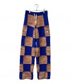 MARCELO BURLONマルセロバーロン）の古着「CROSS PATCHWORK KINIT PANTS ニットパンツ」｜ブルー×オレンジ