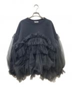 VIVIANOヴィヴィアーノ）の古着「Gathered Tulle Trimmed Sweat チュールレイヤードクルーネックスウェット」｜ブラック