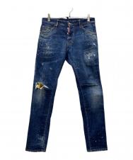 DSQUARED2 (ディースクエアード) COOL GUY JEANS ダメージペイントデニムパンツ インディゴ サイズ:46