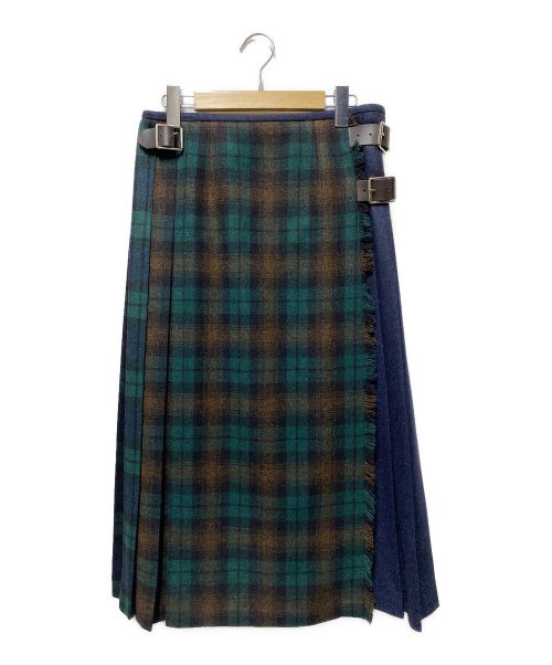 O'NEIL OF DUBLIN（オニールオブダブリン）O'NEIL OF DUBLIN (オニールオブダブリン) パッチワークキルトスカート ネイビー×グリーン サイズ:GB 12 未使用品の古着・服飾アイテム