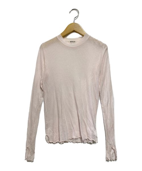 AURALEE（オーラリー）AURALEE (オーラリー) SEE-THROUGH RIB MOCK NECK L/S TEE ピンクの古着・服飾アイテム