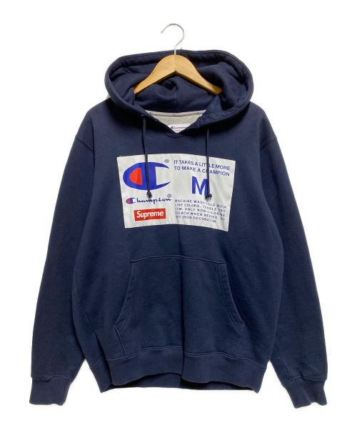 SUPREME（シュプリーム）SUPREME (シュプリーム) Champion (チャンピオンリバースウィーブ) Label Hooded Sweatshirt ネイビー サイズ:Мの古着・服飾アイテム