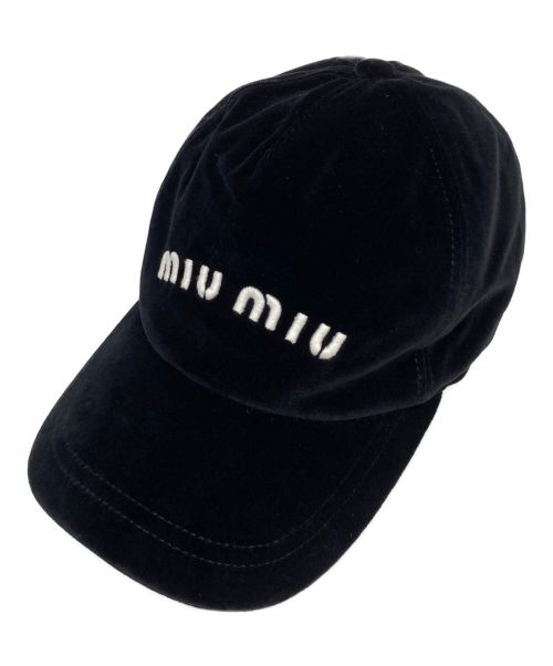 MIU MIU（ミュウミュウ）MIU MIU (ミュウミュウ) VELVET BASEBALL CAP ブラック サイズ:Sの古着・服飾アイテム