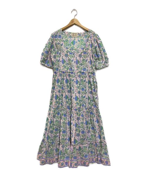 SZ Blockprints（エスゼットブロックプリント）SZ Blockprints (エスゼットブロックプリント) GAIA DRESS ホワイト×ブルー サイズ:Mの古着・服飾アイテム