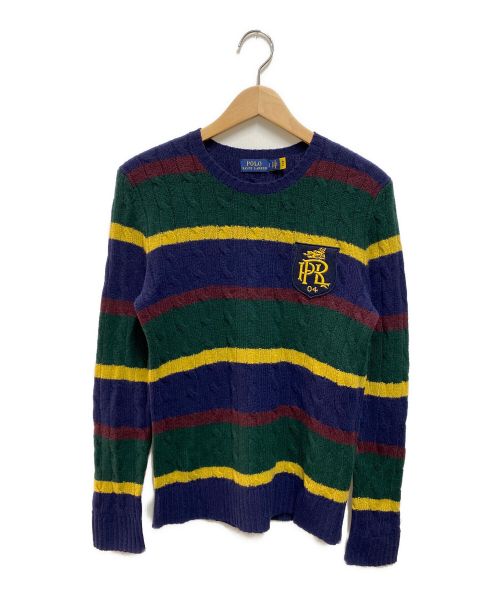 POLO RALPH LAUREN（ポロ・ラルフローレン）POLO RALPH LAUREN (ポロ・ラルフローレン) ウールカシミヤエンブレム ニット ネイビー サイズ:Sの古着・服飾アイテム