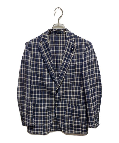 LARDINI（ラルディーニ）LARDINI (ラルディーニ) リネン混チェック3Bテーラードジャケット ネイビー サイズ:44の古着・服飾アイテム