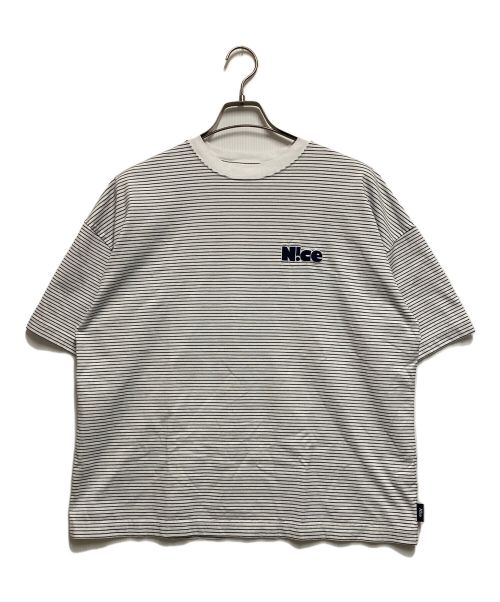 N!ce（ナイス）N!ce (ナイス) Round Logo Border tee ホワイト×ネイビー サイズ:Мの古着・服飾アイテム