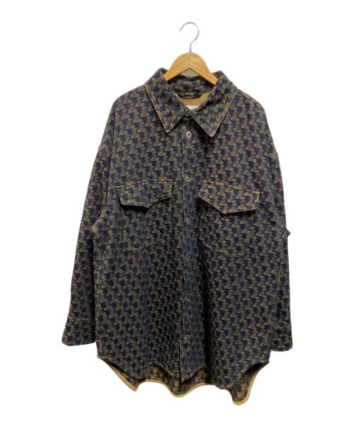 LANVIN（ライバン）LANVIN (ライバン) ジャカード シャツジャケット ネイビー×ベージュ サイズ:48 未使用品の古着・服飾アイテム