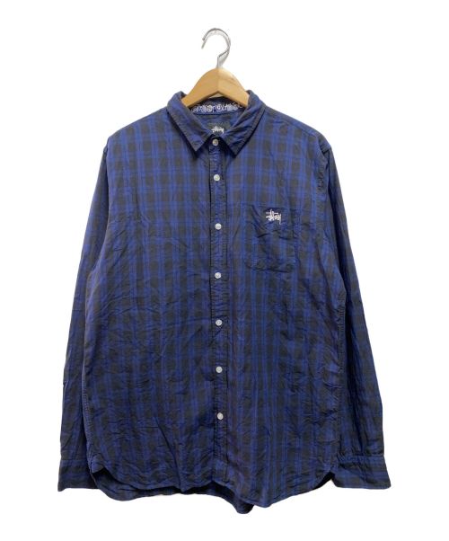 stussy（ステューシー）stussy (ステューシー) ワンポイントロゴチェックシャツ ネイビー サイズ:Lの古着・服飾アイテム