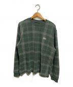 stussyステューシー）の古着「DISCHARGED PLAID WAFFLE CREW」｜グリーン