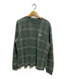 stussy（ステューシー）の古着「DISCHARGED PLAID WAFFLE CREW」｜グリーン