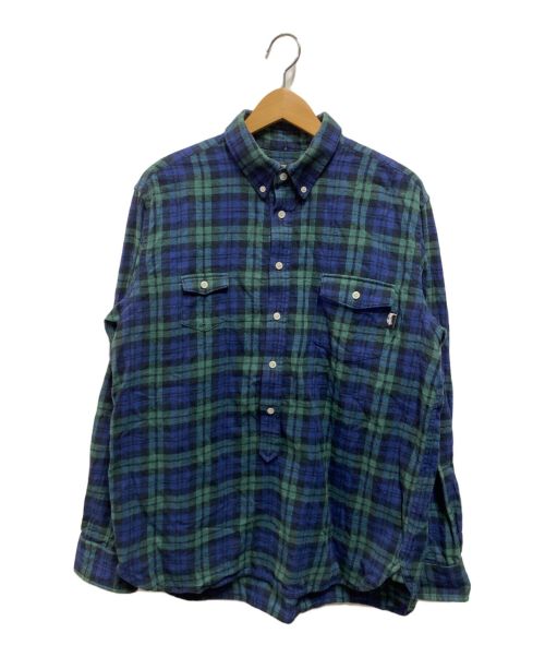 stussy（ステューシー）stussy (ステューシー) プルオーバーチェックシャツ ネイビー サイズ:Lの古着・服飾アイテム