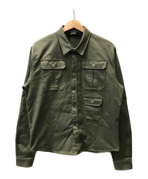 N°21（ヌメロヴェントゥーノ）N°21 (ヌメロヴェントゥーノ) ミリタリーシャツ / Twill cotton shirt ツイルコットンシャツ オリーブ サイズ:50の古着・服飾アイテム