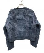 CLANEクラネ）の古着「WIDE CHECK HAND KNIT」｜ネイビー