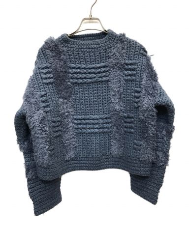 中古・古着通販】CLANE (クラネ) WIDE CHECK HAND KNIT ネイビー