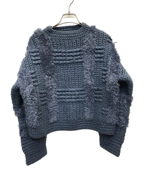 CLANE（クラネ）CLANE (クラネ) WIDE CHECK HAND KNIT ネイビー サイズ:1の古着・服飾アイテム