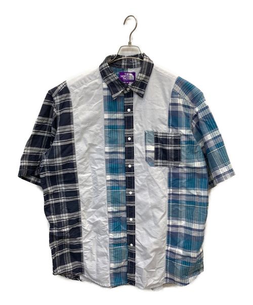 THE NORTHFACE PURPLELABEL（ザ・ノースフェイス パープルレーベル）THE NORTHFACE PURPLELABEL (ザ ノースフェイス パープルレーベル) Patchwork H/S Shirt ブルー サイズ:XLの古着・服飾アイテム