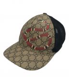 GUCCIグッチ）の古着「GG Supreme KingSnake Print Cap / GGシュプリーム キングスネイクキャップ」｜ベージュ×ブラック