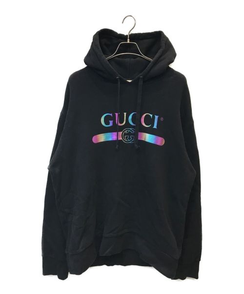 GUCCI（グッチ）GUCCI (グッチ) レインボーロゴプリントパーカー ブラック サイズ:XXLの古着・服飾アイテム