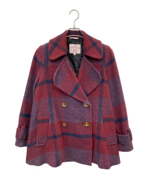 Vivienne Westwood RED LABEL（ヴィヴィアンウエストウッドレッドレーベル）Vivienne Westwood RED LABEL (ヴィヴィアンウエストウッドレッドレーベル) オーブボタンチェックコート ボルドー サイズ:2の古着・服飾アイテム