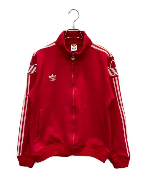 adidas（アディダス）adidas (アディダス) トレフォイユプリント3ライントラックジャケット レッドの古着・服飾アイテム