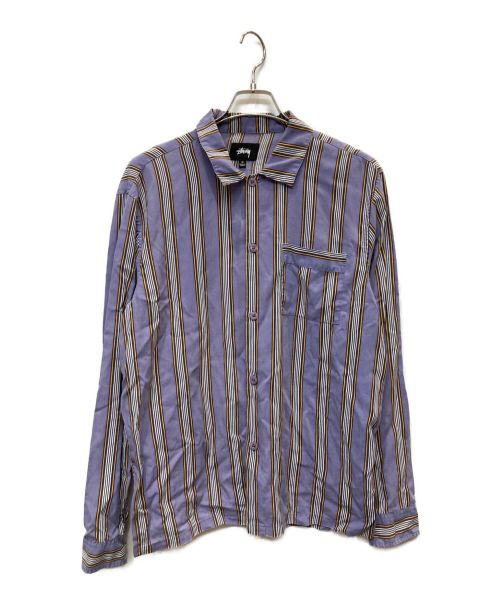 stussy（ステューシー）stussy (ステューシー) Cove Striped L/SL Shirt パープル サイズ:Mの古着・服飾アイテム