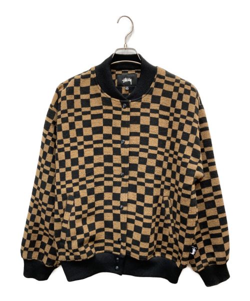 stussy（ステューシー）stussy (ステューシー) Sabi Checker Varsity Jacket ブラウン サイズ:Mの古着・服飾アイテム