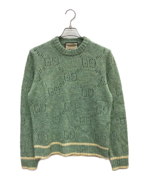 GUCCI（グッチ）GUCCI (グッチ) GGロゴパンチングウールセーター グリーン サイズ:Sの古着・服飾アイテム