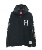 HUFハフ）の古着「Hロゴジップパーカー」｜ブラック